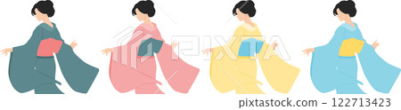 Illustration set of a woman wearing a yukata (kimono) 122713423