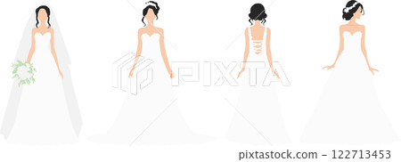 Illustration set of a woman wearing a wedding dress 122713453