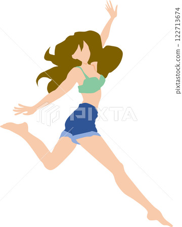 Illustration of a woman jumping on the beach Illustration of a woman jumping on the beach 122713674