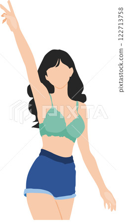Illustration of a woman in a swimsuit posing on the beach 122713758