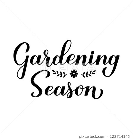 Gardening season calligraphy hand lettering. Garden quote typography poster. Vector template for banner, sign, flyer, shirt design, etc. 122714345
