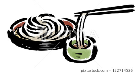 Zaru udon and dipping sauce - brush stroke illustration Zaru udon and dipping sauce - brush stroke illustration 122714526