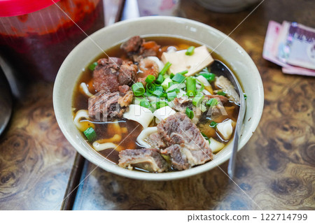 Taiwanese specialty beef noodles - A delicious noodle dish with rich soup and tender beef 122714799
