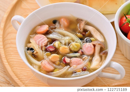 Healthy and nutritious bean and grain soup, perfect for breakfast or lunch. 122715189