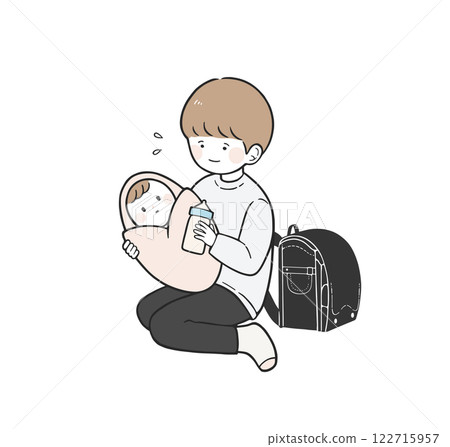 年輕護理員兒童照顧嬰兒的插圖 122715957