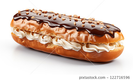 French eclair pastry isolated on transparent a white background. Dessert food concept 122716596