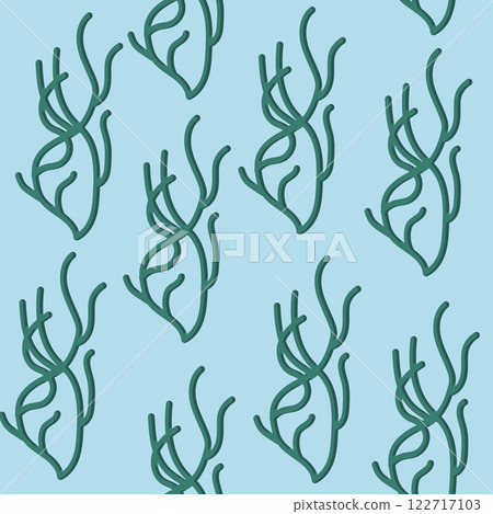 Branch of seaweed. Vector illustration. Seamless pattern on a blue background. 122717103