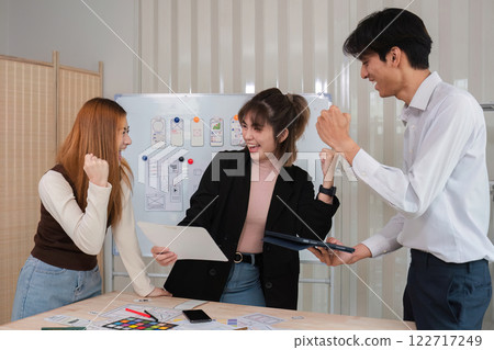 Brainstorming session for the creative team of designers in application design and implementation planning ux ui Teamwork of modern business teams 122717249