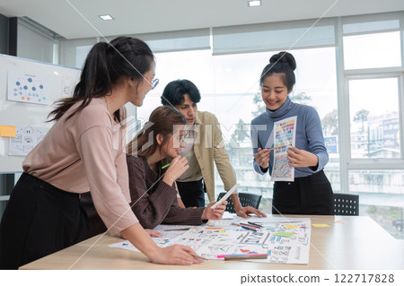 Brainstorming session for the creative team of designers in application design and implementation planning ux ui Teamwork of modern business teams Brainstorming session for the creative team of designers in application design and implementation planning ux ui Teamwork of modern business teams 122717828