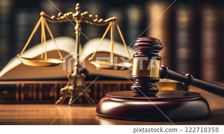 Scales of justice and judge's gavel on the lawyer's desk office 122718358
