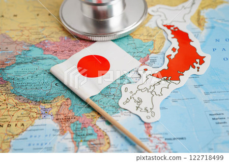 Bangkok, Thailand December 10, 2023 Japan map in world map paper. 122718499