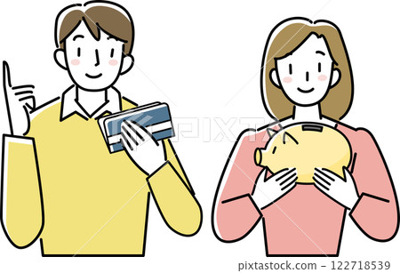 Upper body of a young couple managing their money 122718539