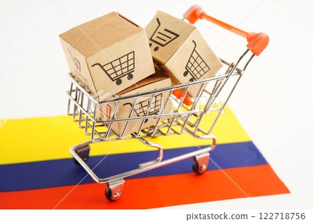 Online shopping, Shopping cart box on Colombia flag, import export, finance commerce. Online shopping, Shopping cart box on Colombia flag, import export, finance commerce. 122718756