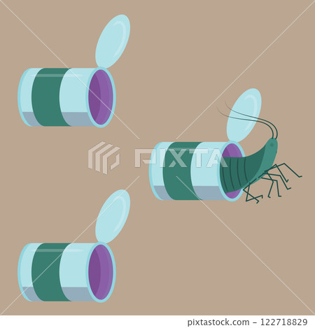 Sea animal settled in an empty tin can instead of a shell. Environmental pollution concept. Vector illustration. Seamless pattern. Sea animal settled in an empty tin can instead of a shell. Environmental pollution concept. Vector illustration. Seamless pattern. 122718829