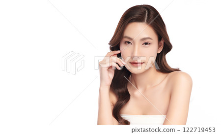 Beautiful young asian woman with clean fresh skin on white background, Face care, Facial treatment, Cosmetology, beauty and spa, Asian women portrait. 122719453