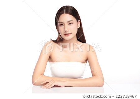 Beautiful young asian woman with clean fresh skin on white background, Face care, Facial treatment, Cosmetology, beauty and spa, Asian women portrait. Beautiful young asian woman with clean fresh skin on white background, Face care, Facial treatment, Cosmetology, beauty and spa, Asian women portrait. 122719467