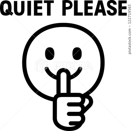 A mark of an index finger over the mouth and the words QUIET PLEASE A mark of an index finger over the mouth and the words QUIET PLEASE 122719565