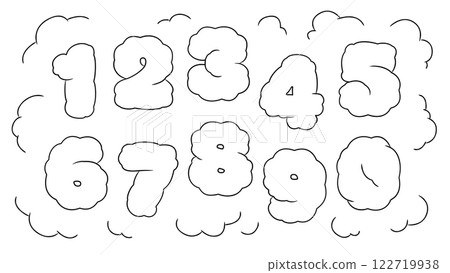一組雲狀數字，採用粗糙的手繪風格，帶有卡通風格 122719938