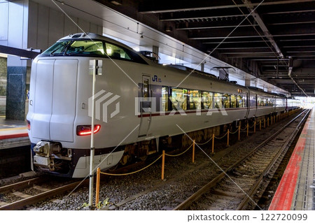 287 Series Limited Express Kinosaki and Limited Express Maizuru parked at Kyoto Station platform 122720099