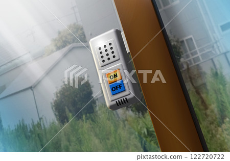 Crime prevention image (window security buzzer/window security alarm) with background 122720722