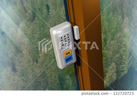 Crime prevention image (window security buzzer/window security alarm) with background 122720723