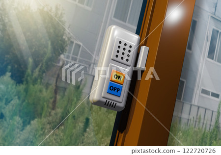 Crime prevention image (window security buzzer/window security alarm) with background 122720726