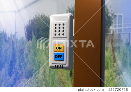 Crime prevention image (window security buzzer/window security alarm) with background 122720728