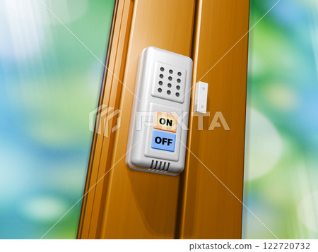Crime prevention image (window security buzzer/window security alarm) with background 122720732