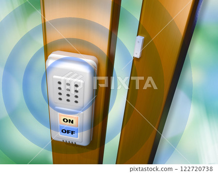 Crime prevention image (window security buzzer/window security alarm) with background 122720738