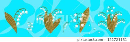 a group image of delicate lilies of the valley on a blue background. a group image of delicate lilies of the valley on a blue background. 122721181