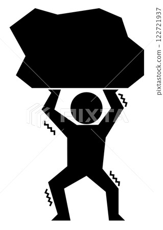 Illustration of a person struggling with the burden of taxes and debt 122721937