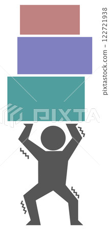 Illustration of a person struggling with the burden of taxes and debt 122721938