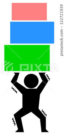 Illustration of a person struggling with the burden of taxes and debt 122721939