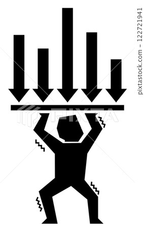 Illustration of a person struggling with the burden of taxes and debt 122721941