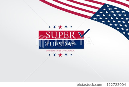 Vibrant Super Tuesday background adorned with the American flag highlighting the essence of civic duty and electoral engagement. Vibrant Super Tuesday background adorned with the American flag highlighting the essence of civic duty and electoral engagement. 122722004