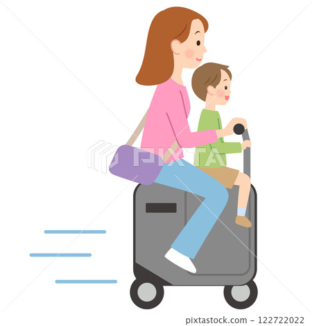 Parents and children traveling on electric suitcases 122722022