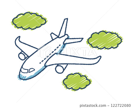 手繪插畫：一架飛機在天空中飛翔 122722080