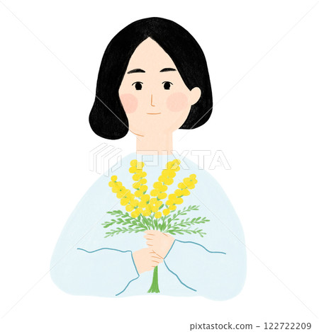 Woman holding a bouquet of mimosa 122722209