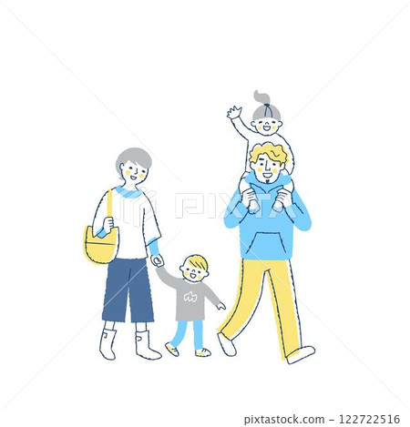 A family of four walking with smiles 122722516