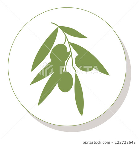 Olive branch silhouette on round badge. Vector illustration isolated on white background. 122722642
