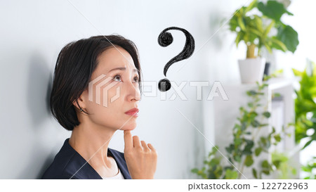A female business person thinking with doubts A female business person thinking with doubts 122722963