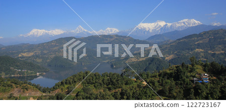 Bagnas Tal and snow capped Annapurna Range, Nepal. 122723167