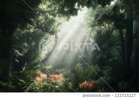 Explore the enchanting rainforest with vibrant flora and cascading light in a breathtaking tropical paradise. Generative AI Explore the enchanting rainforest with vibrant flora and cascading light in a breathtaking tropical paradise. Generative AI 122723227