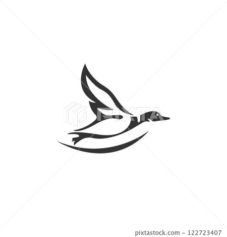 flying duck mallard migration logo design,Flying duck icon. Wild bird flight. Beautiful mallard 122723407