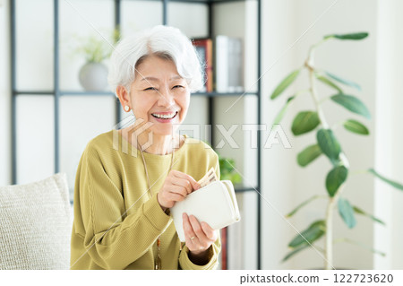Senior woman looking at her wallet Senior woman looking at her wallet 122723620