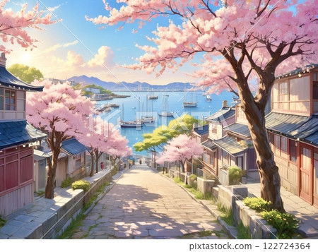 Port town with cherry blossom hills-2 122724364