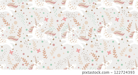 Seamless pattern with cute doodle unicorn vector wallpaper Seamless pattern with cute doodle unicorn vector wallpaper 122724393