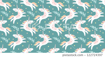 Seamless pattern with cute doodle unicorn background 122724397