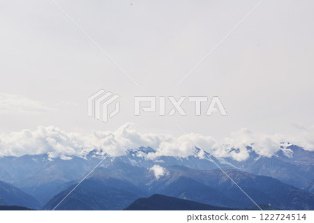 hick fog on the mountain pass Goulet. Georgia Svaneti. Europe. Caucasus mountains 122724514