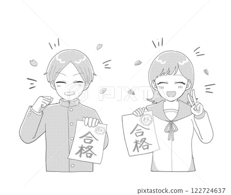 Smiling male and female students celebrating their success 122724637